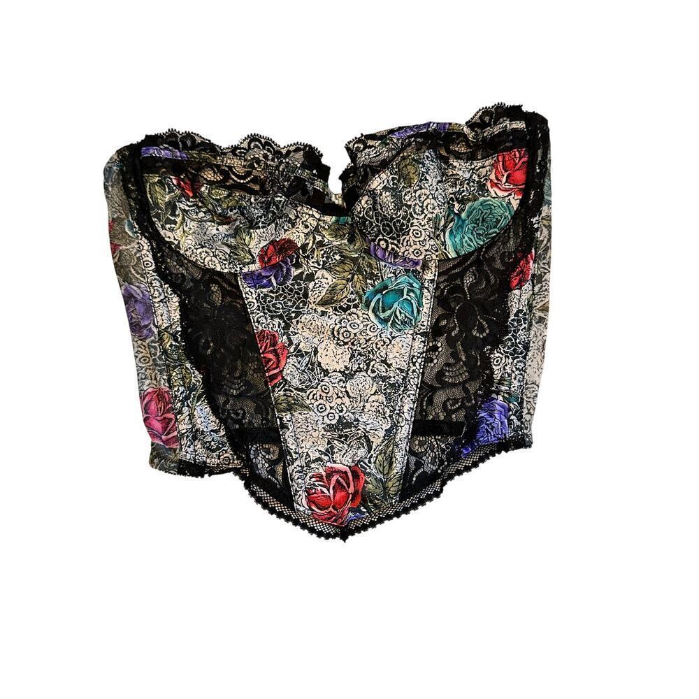 Vintage Christian Dior Bustier Floral Print Strapless Balconette Bra Size 34B
